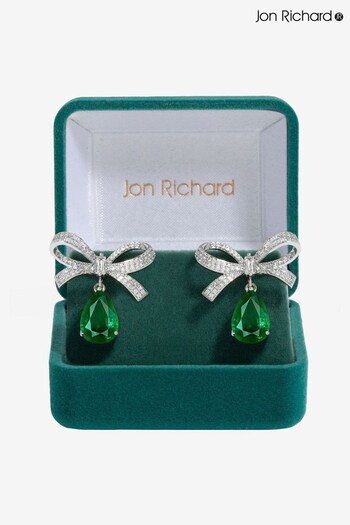 Jon Richard Silver Tone Emerald Bow Earrings (AC5085) | £30