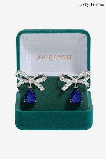 Jon Richard Silver Tone Sapphire Bow Earrings (AC5097) | £30