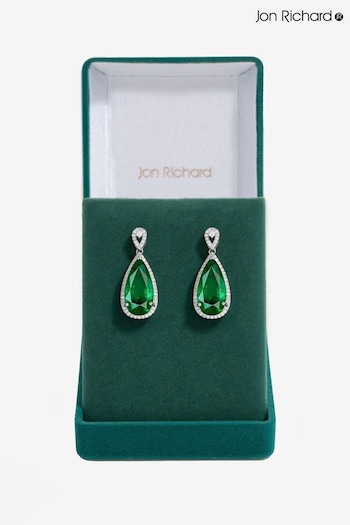 Jon Richard Silver Tone Emerald Cubic Zirconia Pear Drop Earrings (AC5112) | £30