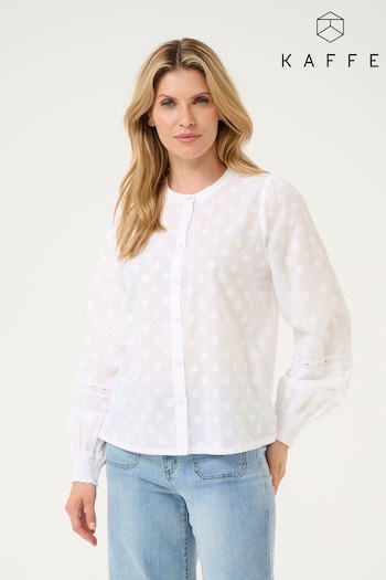 Kaffe KAenya Button Floral Round Neck 100% Cotton White Blouse (AC5171) | £50