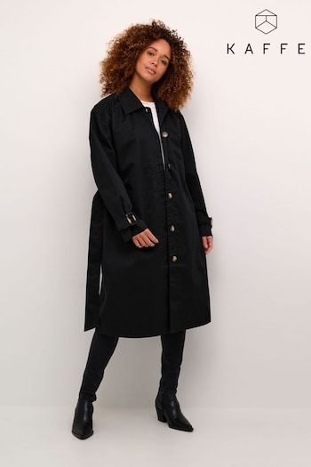 Kaffe KAelise Knee Length Buttons Trench Black Coat (AC5215) | £100