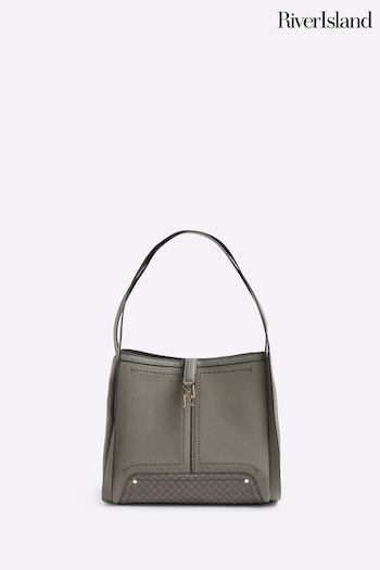 River Island Grey Logo Tab Front Slouch Bag (AC6001) | £42