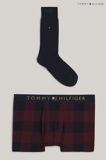 Tommy Hilfiger Red Print Trunks With Gold Waistband & Socks (AC6120) | £39