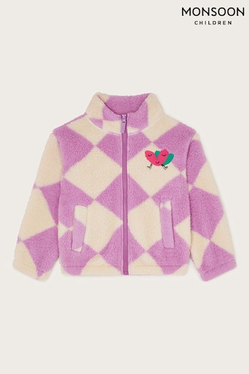 Monsoon Purple Check Print Heart Zip Fleece Jacket (AC6293) | £38 - £42