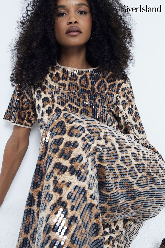 Animal Print Trousers Wide Cropped Trousers Next