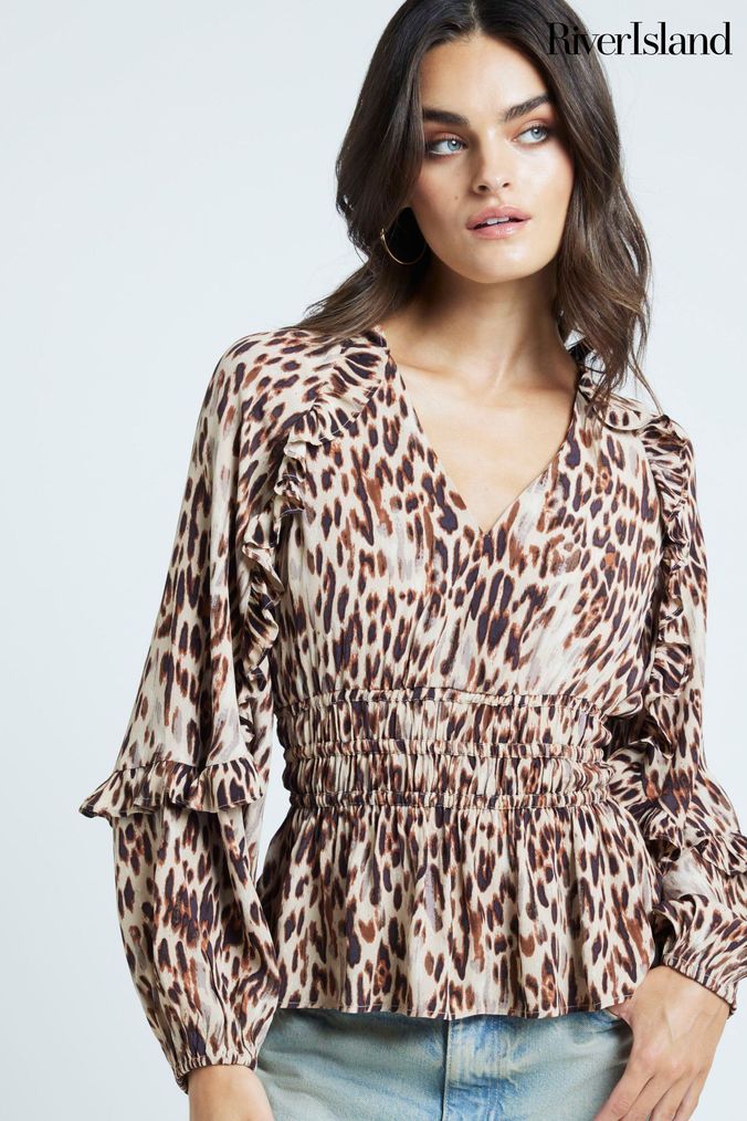 Red leopard print top river island outlet