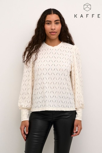 Kaffe KAtine Round Neck Chunky Lace White Blouse (AC6408) | £50