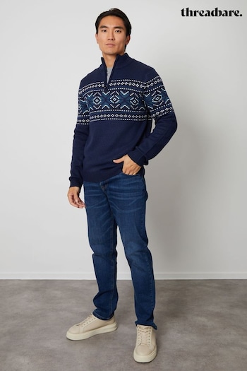 Threadbare Blue 1/4 Zip Christmas Knitted Jumper (AC6558) | £26