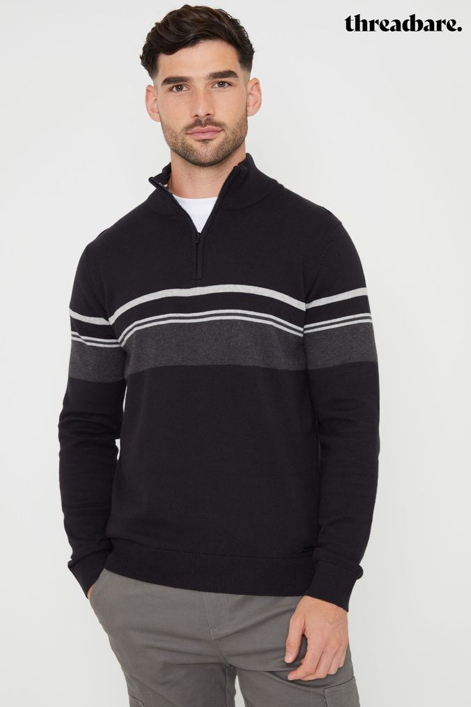 Mens Zip Neck Stripe Knitwear Next Official Site