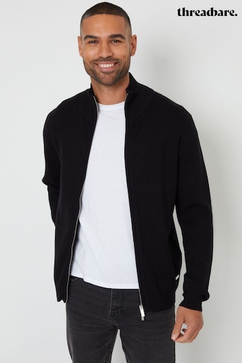 Threadbare Black Zip-Through Funnel Neck Knitted Cardigan (AC6585) | £30