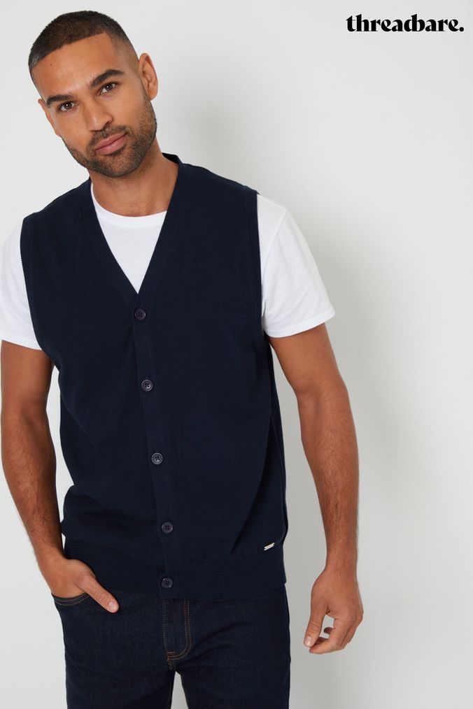 Mens knitted sleeveless cardigan top