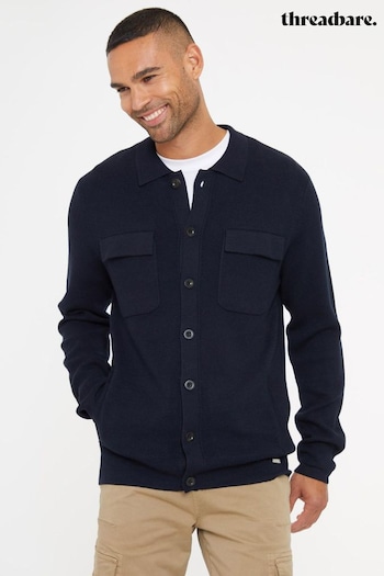 Threadbare Navy Long Sleeve Knitted Shirt (AC6609) | £28