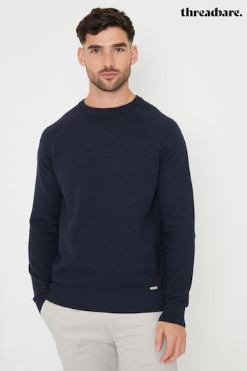 Threadbare Navy Blue Textured Stripe Knitted Crew Neck Jumper (AC6614) | £22