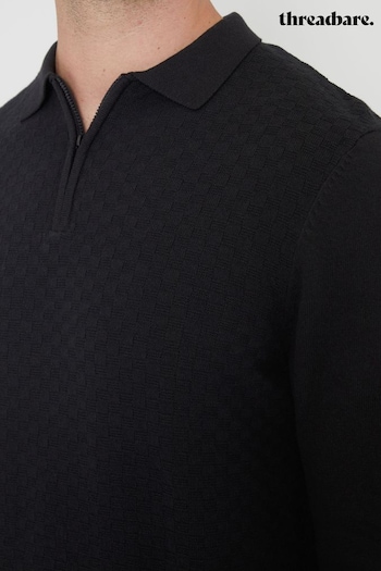 Threadbare Black Long Sleeve Quarter Zip Knitted Polo Jumper (AC6620) | £24