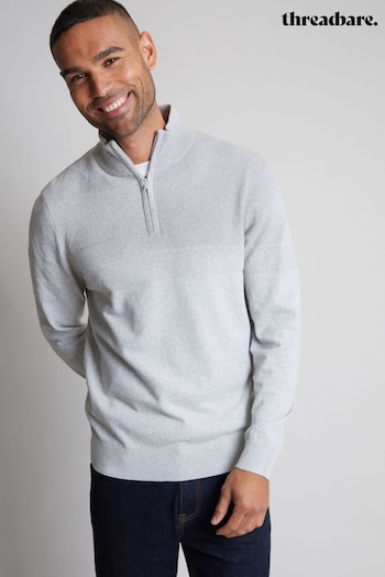 Threadbare Grey Textured Stripe Detail Quarter Zip Jumper (AC6692) | £24