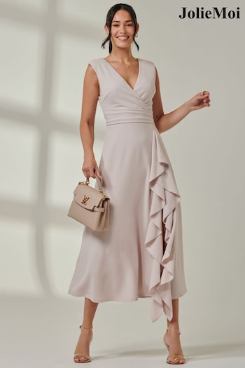 Jolie Moi Grey Wrap Front Frill Detail Maxi Dress (AC6921) | £79