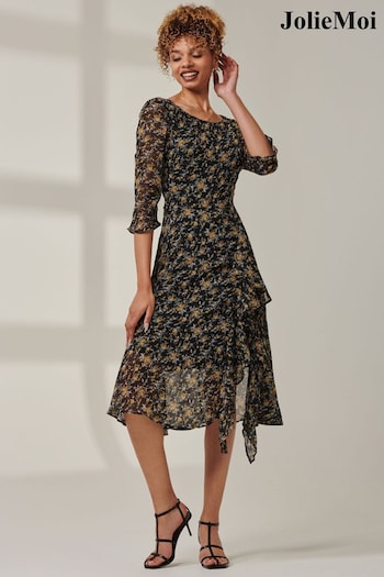 Jolie Moi Black Half Sleeve Floral Dress (AC6937) | £55