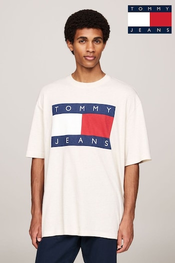 Tommy Jeans Oversized Melange Flag White T-Shirt (AC7018) | £40