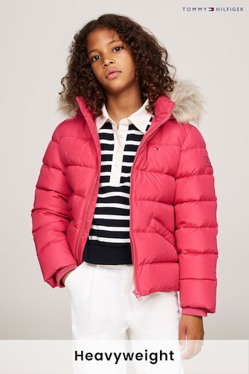 Tommy Hilfiger Pink Girls Essential Down Faux Fur Hood Jacket (AC7084) | £130