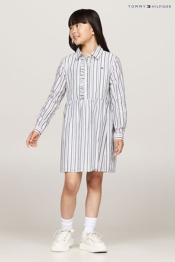 Tommy short Hilfiger Stripe Shirt Long-Sleeved White Dress (AC7103) | £65