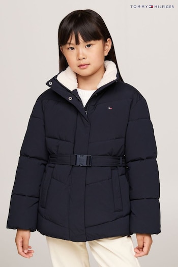 Tommy Pro Hilfiger Teddy Collar Mid Length Puffer White Jacket (AC7108) | £120