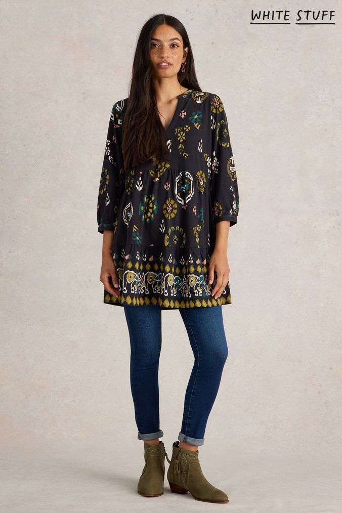 Buy Women s Longline Print 100 Cotton Tops Online Next UK