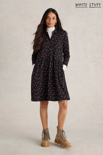 White Stuff Black Everly Jersey Rib Shirt Dress (AC7157) | £59