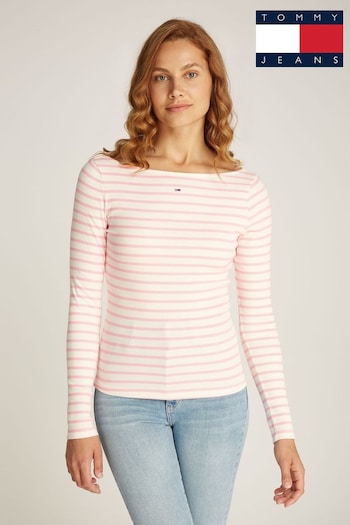 Tommy Jeans Pink Breton Stripe Long Sleeved Top (AC7345) | £40