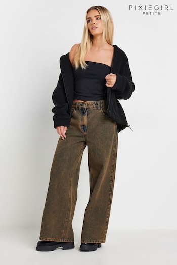 PixieGirl Petite Brown Brown Washed Wide Leg 100% Cotton Jeans (AC7470) | £39