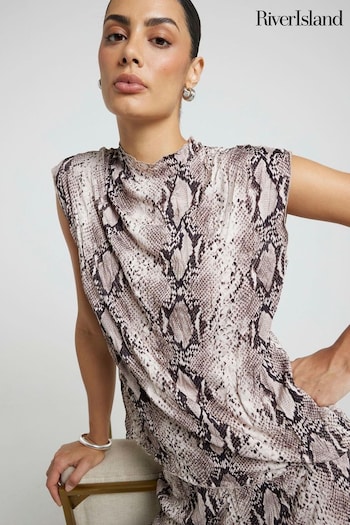 River Island White Snake Print Crinkle Top (AC7673) | £25