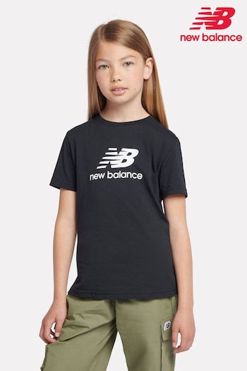 New Balance Black Girls 100% Cotton Stacked Logo T-Shirt (AC7685) | £18 - £22