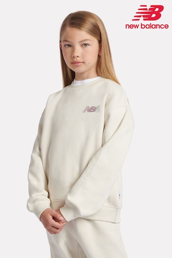 New Balance White Girls Floral Circle Graphic Sweatshirt (AC7687) | £50 - £60