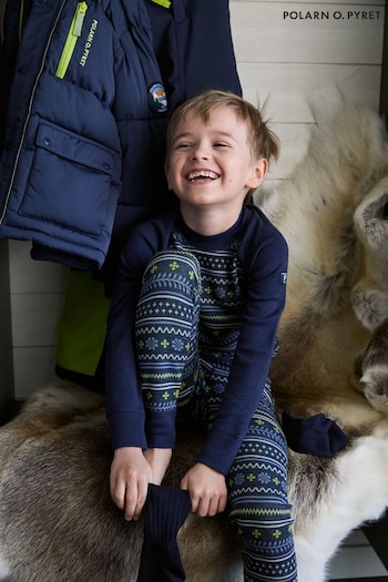 Polarn O Pyret Blue Merino Wool Nordic Thermal Long Johns (AC7733) | £35