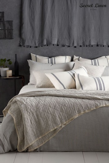 Secret Linen Store Grey Ticking Stripe Cotton Linen Pillowcase (AC7881) | £18