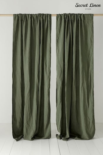 Secret Linen Store Olive Green 100% Linen Loop Top Slot Header Single Curtain (AC7888) | £89