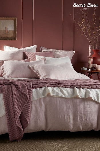 Secret Linen Store Vintage Rose Sid Stripe 100% Linen Duvet Cover (AC7891) | £125 - £209