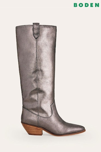 Boden Silver Western Knee High Boots (AC8441) | £240