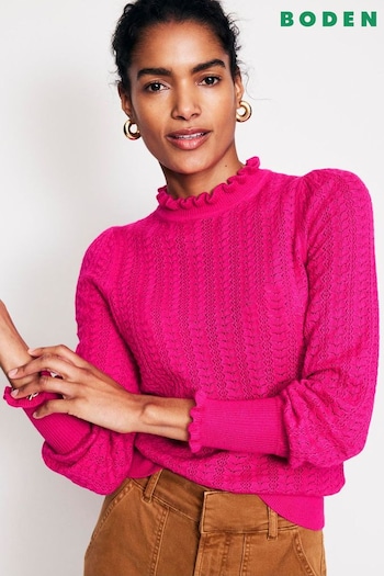 Boden Pink Tia Pointelle Frilled Jumper (AC8519) | £75