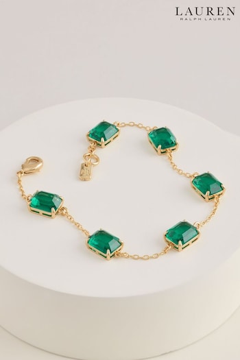 Lauren Ralph Lauren 7.25in Gold & Emerald Stone Flex Bracelet in Gift Box (AC8610) | £75