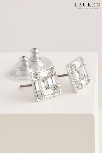 Lauren Ralph Lauren Silver Tone Pearson Crystal Baguette Stud Earrings (AC8617) | £45