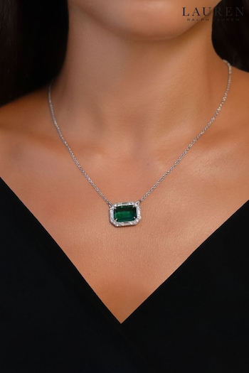 Lauren Ralph Lauren Pearson 16in Rhodium and Emerald Crystal Pendant (AC8619) | £75