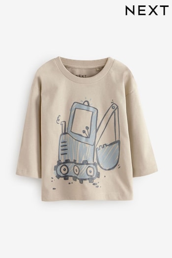 Neutral Digger 100% Cotton Long Sleeve Transport T-Shirt (3mths-7yrs) (AC8735) | £7 - £9