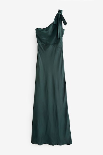 Six Stories Emerald Bow One Shoulder Satin Bridesmaid Dress (AC8745) | £129