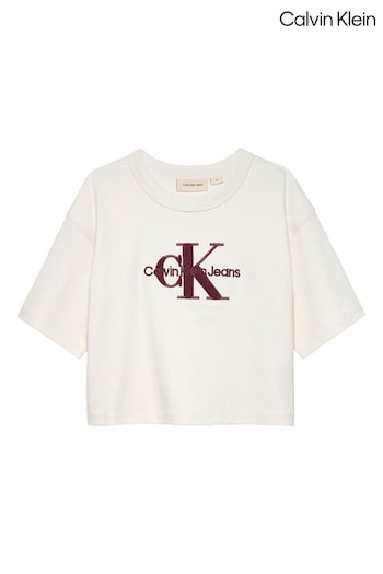 Calvin Klein White 100% Cotton Teddy Monologo Short Sleeved T-Shirt (AC8949) | £32