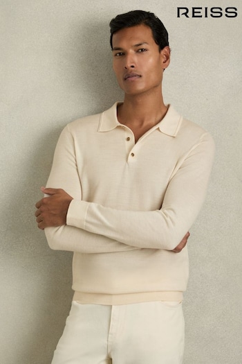 Reiss Snow White Trafford Merino Wool Long-Sleeve Polo Shirt (AC9314) | £98