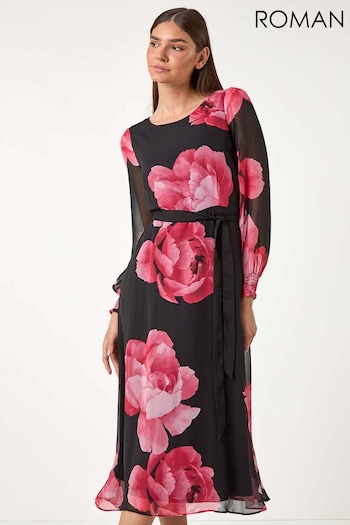 Roman Pink Floral Print Tie Detail Dress (AC9406) | £50