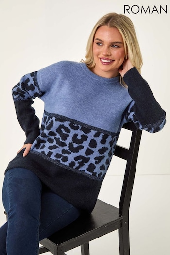 Roman Blue Petite Animal Border Print Knit Jumper (AC9419) | £40