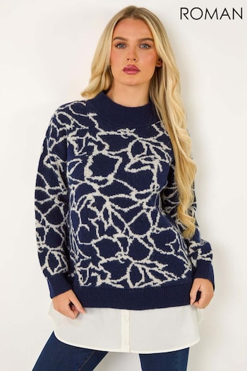 Roman Blue Floral Contrast Knit Jumper (AC9438) | £42