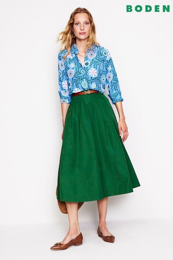 Boden Green Isabella Taffeta Midi Skirt (AC9470) | £85