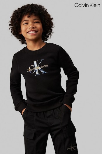 Calvin Klein Black Monogram Crew Neck Fleece Jumper (AC9513) | £80